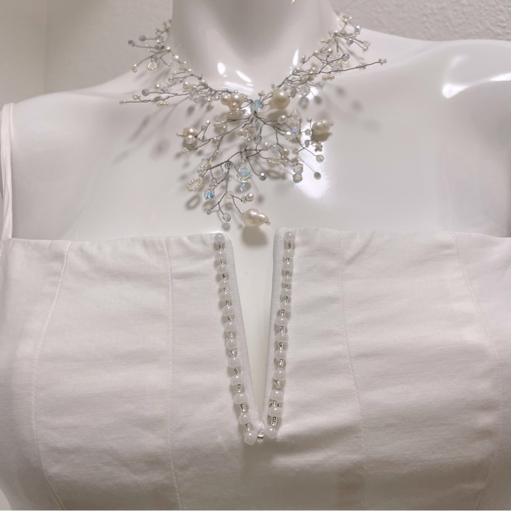 Reformation Kye Midi Dress in White with Custom Beaded front detail | Sz 6 - Picture 4 of 11